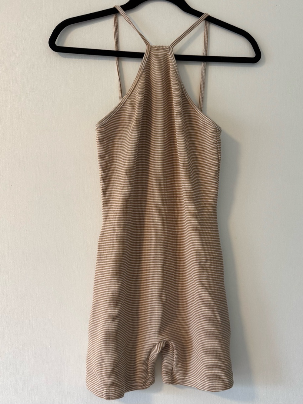 Zara Beige and Cream Striped Ribbed Halter Romper